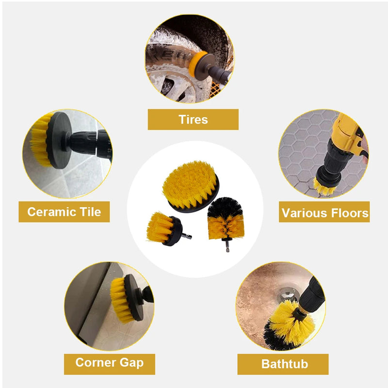 Kit de Escovas de Detalhamento - Escovas Elétricas para Furadeira, Almofadas de Polimento para Carro, Escova de Limpeza para Vents de Carro, Rodas e Remoção de Poeira e Sujeira
