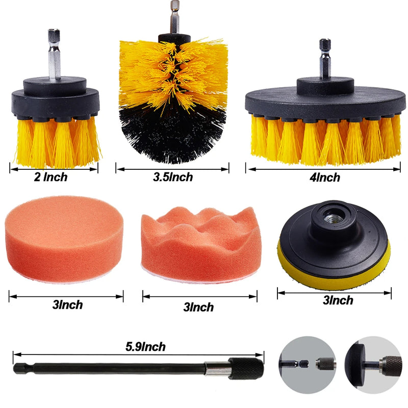 Kit de Escovas de Detalhamento - Escovas Elétricas para Furadeira, Almofadas de Polimento para Carro, Escova de Limpeza para Vents de Carro, Rodas e Remoção de Poeira e Sujeira