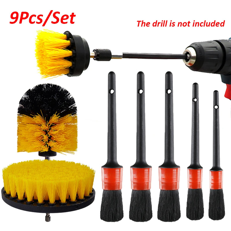 Kit de Escovas de Detalhamento - Escovas Elétricas para Furadeira, Almofadas de Polimento para Carro, Escova de Limpeza para Vents de Carro, Rodas e Remoção de Poeira e Sujeira