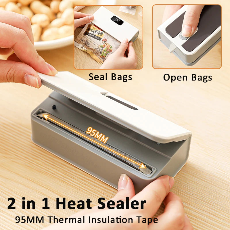 Seladora de Sacos Plásticos 2 em 1 – Máquina Portátil de Selagem a Quente para Embalagem de Alimentos