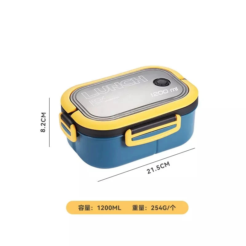 Caixa de Almoço Portátil com Garfo e Colher - 2 Camadas, Divisórias, à Prova de Vazamentos, Ideal para Armazenamento de Alimentos. Perfeita para Uso ao Ar Livre, na Escola e para Crianças. Compatível com Micro-ondas - B