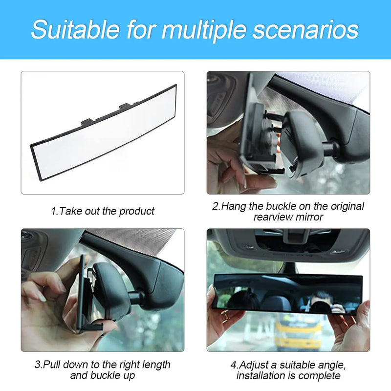 Espelho Retrovisor Interno de Visão Ampla – Antirreflexo, Auxiliar para Ré e Dirigibilidade, Design Curvado de Grande Alcance!
