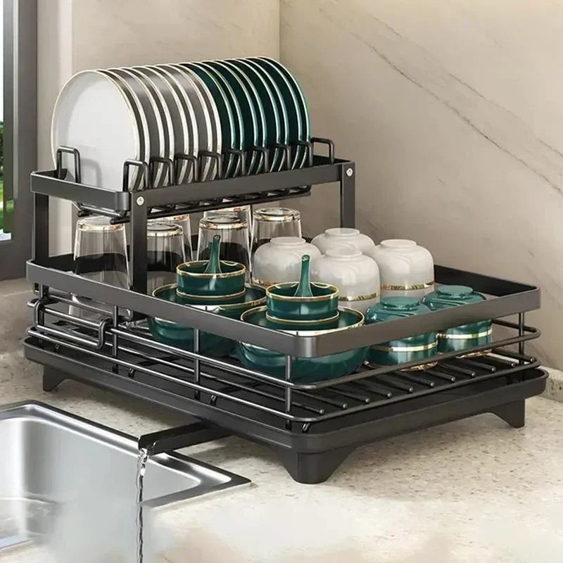 Escorredor de Louças em Aço Inox – Ajustável, 2 Andares, Organizador para Pratos, Tigelas e Utensílios de Cozinha