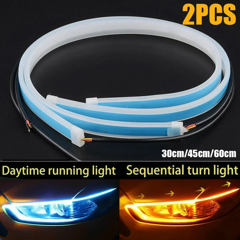 2 Peças de Faixa de LED 12V para Farol de Carro, Luzes de Corrida Diurna (DRL), Sinal de Direção, Luzes Sequenciais, Switchback - 30cm/45cm/60cm