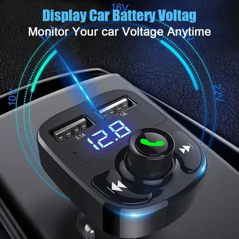 Carregador de Carro Sem Fio com Transmissor Bluetooth FM e Chamadas Mãos Livres