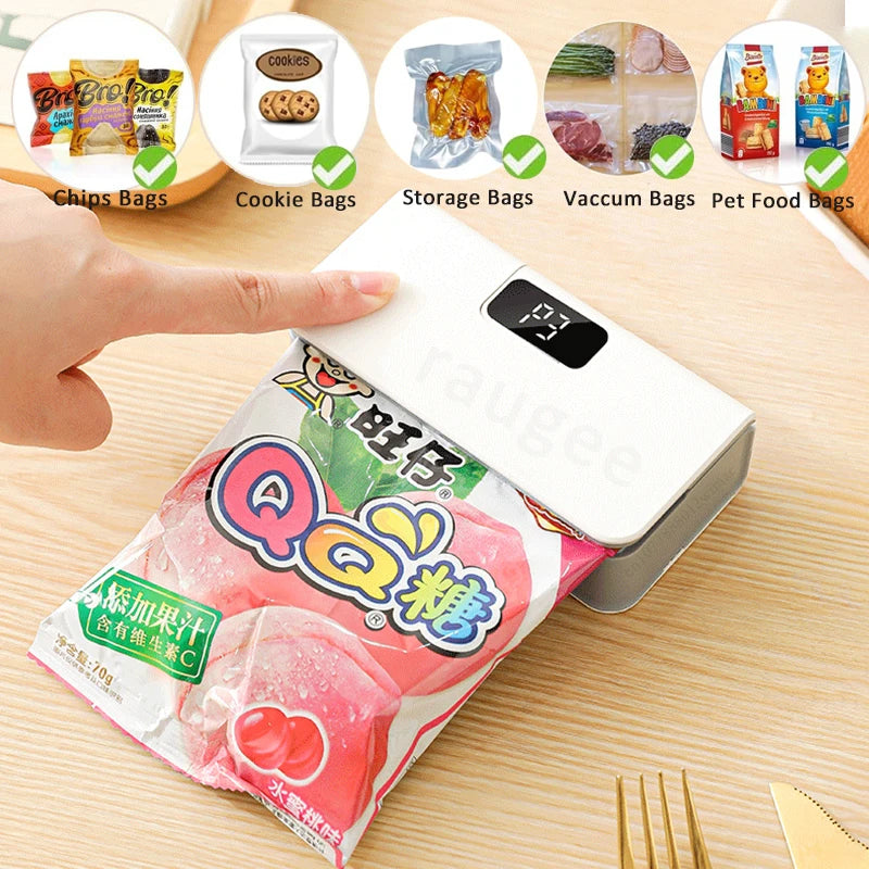 Seladora de Sacos Plásticos 2 em 1 – Máquina Portátil de Selagem a Quente para Embalagem de Alimentos