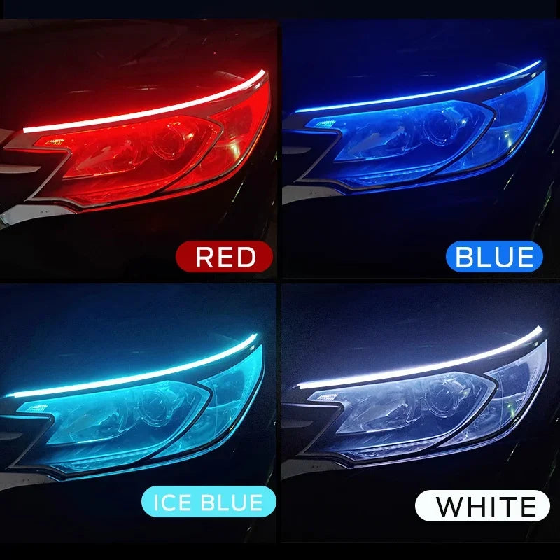 2 Peças de Faixa de LED 12V para Farol de Carro, Luzes de Corrida Diurna (DRL), Sinal de Direção, Luzes Sequenciais, Switchback - 30cm/45cm/60cm