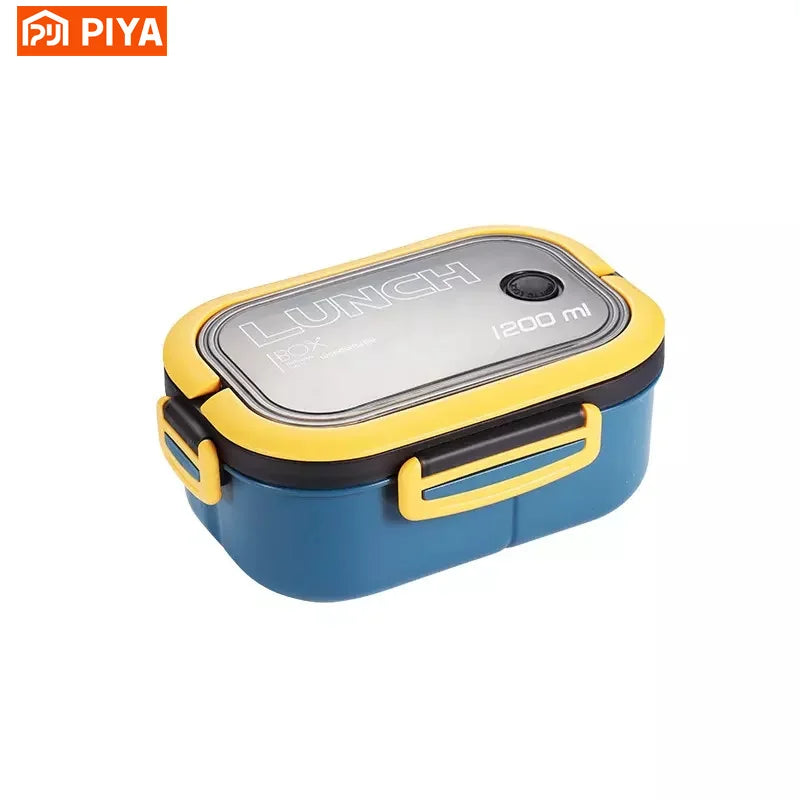 Caixa de Almoço Portátil com Garfo e Colher - 2 Camadas, Divisórias, à Prova de Vazamentos, Ideal para Armazenamento de Alimentos. Perfeita para Uso ao Ar Livre, na Escola e para Crianças. Compatível com Micro-ondas - B