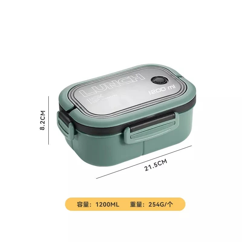 Caixa de Almoço Portátil com Garfo e Colher - 2 Camadas, Divisórias, à Prova de Vazamentos, Ideal para Armazenamento de Alimentos. Perfeita para Uso ao Ar Livre, na Escola e para Crianças. Compatível com Micro-ondas - B