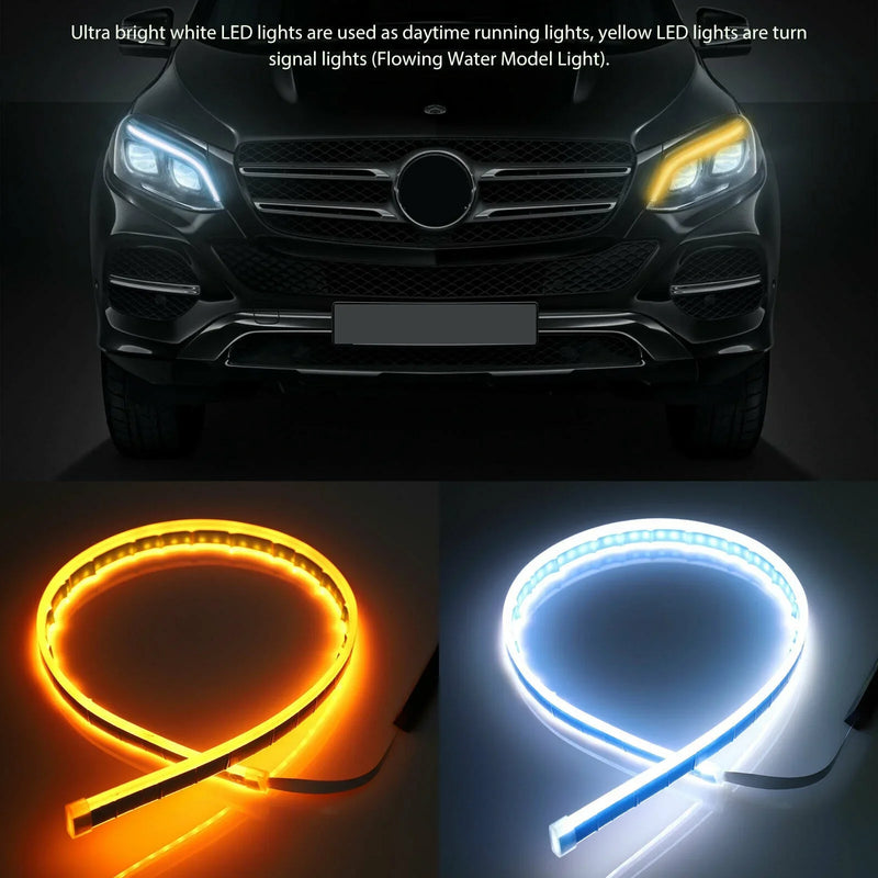 2 Peças de Faixa de LED 12V para Farol de Carro, Luzes de Corrida Diurna (DRL), Sinal de Direção, Luzes Sequenciais, Switchback - 30cm/45cm/60cm
