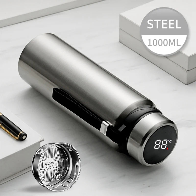 Garrafa Térmica de 1L com Display de Temperatura - Garrafa Térmica de Aço Inoxidável