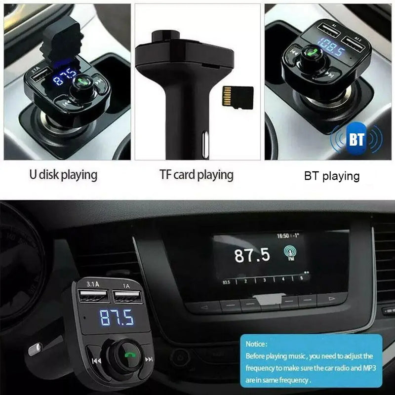Carregador de Carro Sem Fio com Transmissor Bluetooth FM e Chamadas Mãos Livres
