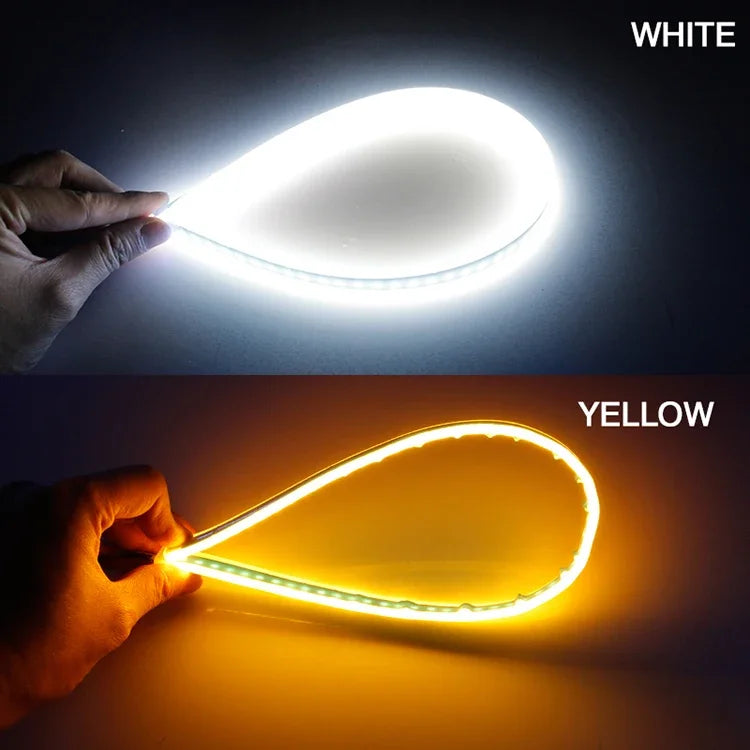 2 Peças de Faixa de LED 12V para Farol de Carro, Luzes de Corrida Diurna (DRL), Sinal de Direção, Luzes Sequenciais, Switchback - 30cm/45cm/60cm